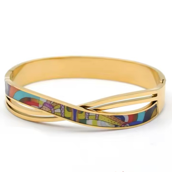 SARA - Stainless Steel Enamel Patterned Ring And Bracelet Set - Picture 3 of 7